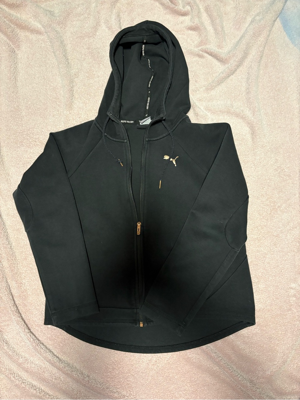 Puma Black Hooded Zip-Up Jacket with Gold Accents